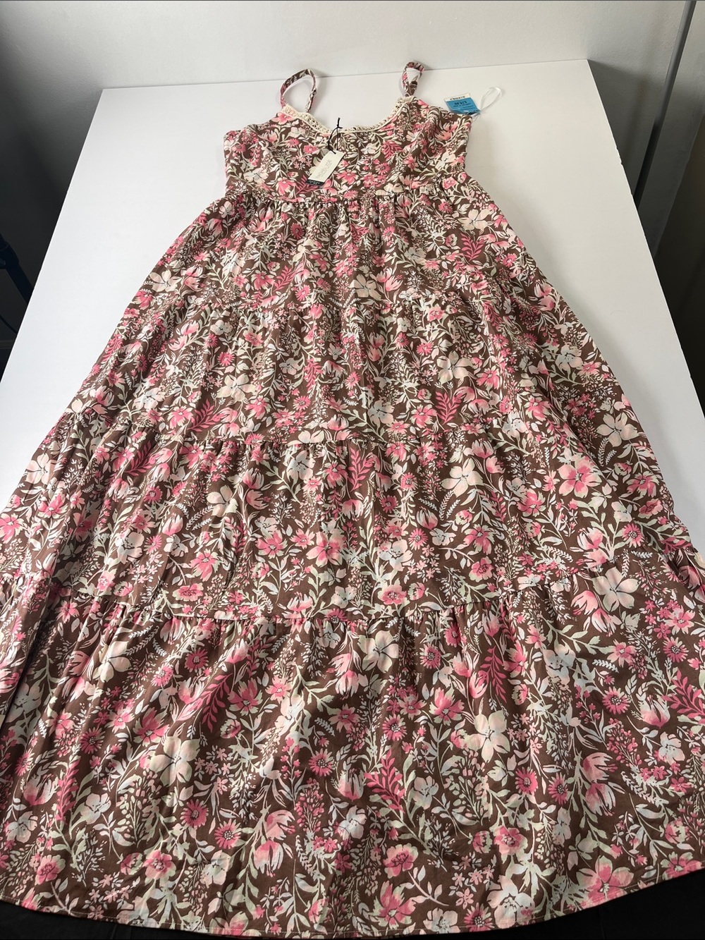 Rachel Zoe Floral Tiered Maxi Sundress in Pink and Brown Sz 12